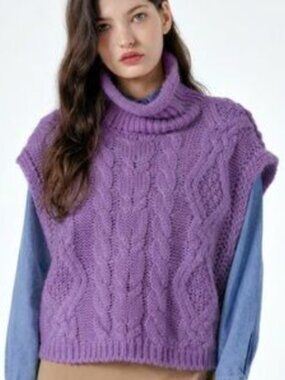 Storets Purple Cable Knit Sweater Vest - S/M